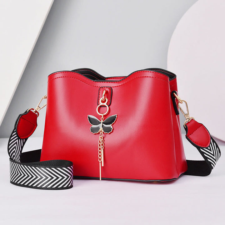 Umhängetasche für Damen, schlichte Schultertasche aus Leder mit Schmetterlingsmotiv