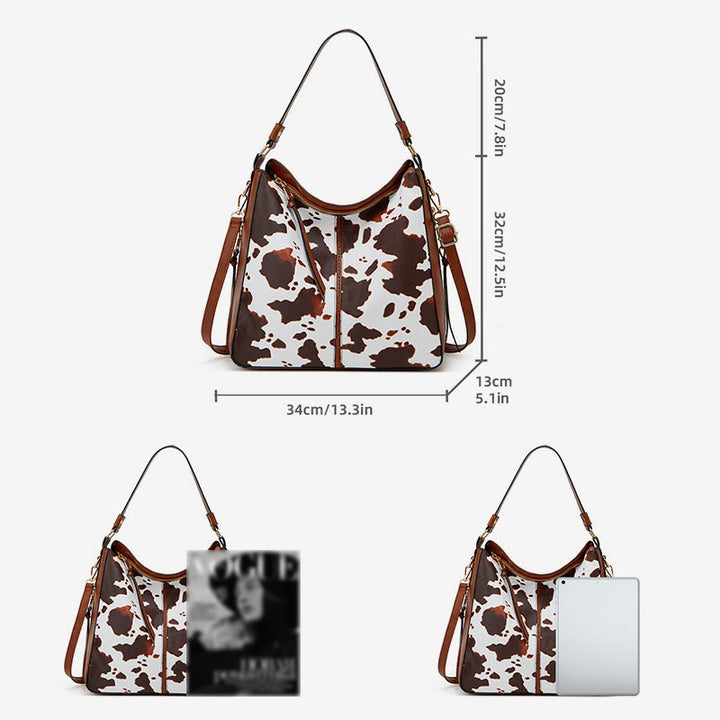 Leopard Milk Grain Damen Tote Mehrfachtragetasche aus Leder für Unterarm