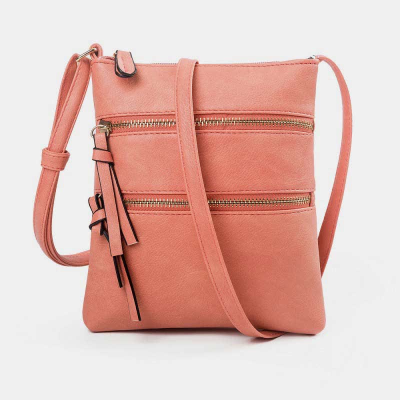 Multifunktionale Umhängetasche mit dreifachem Reißverschluss und trendigem Design aus Leder