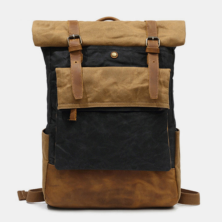 Canvas-Leder-Rucksack für College-Wochenendreisen, passend für 15,6-Zoll-Laptops