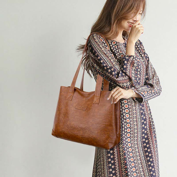 Damen Handtasche aus weichem Kunstleder mit zwei Fächern, Schultertasche