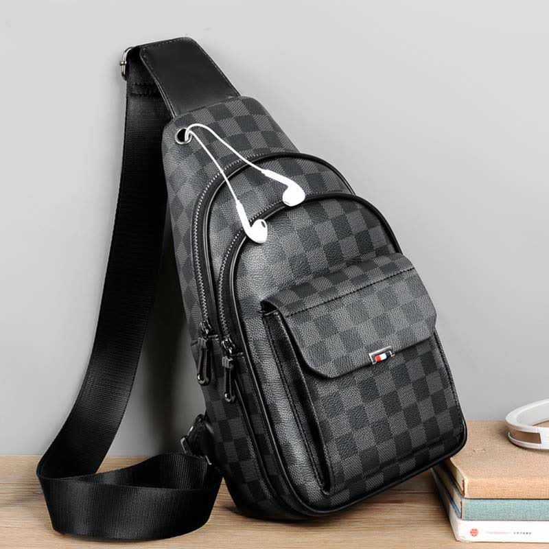 Lässiger Tagesrucksack aus Leder, Schultertasche, Brusttasche mit USB-Ladeanschluss