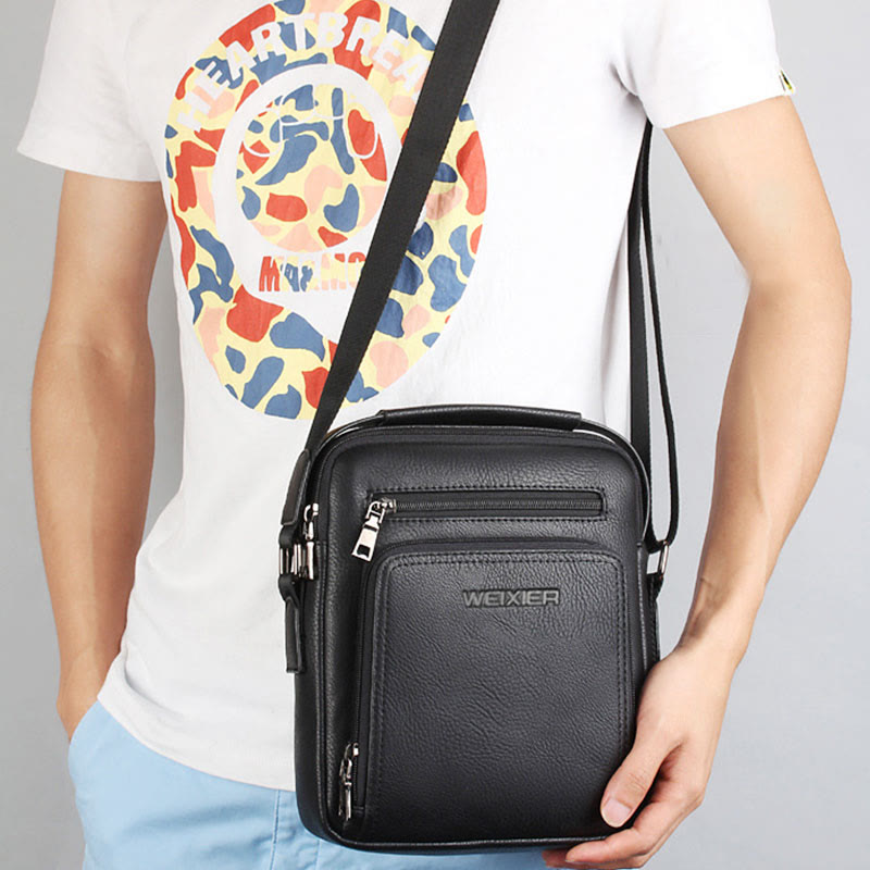 Messenger Bag für Herren, lässige Umhängetasche aus PU-Leder