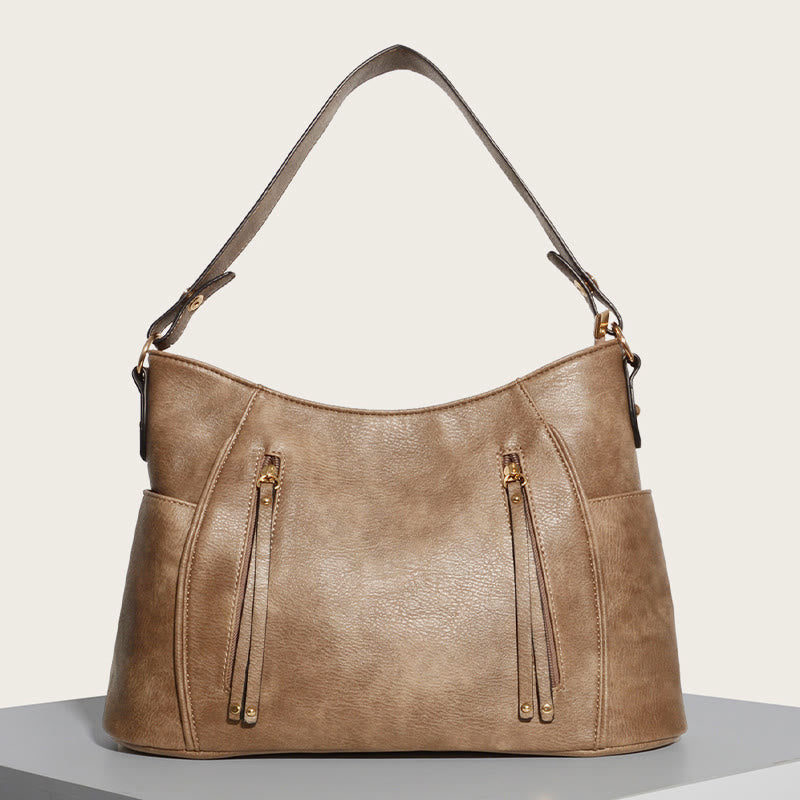 Elegante Umhängetasche für Damen mit Doppelreißverschluss und Quaste aus Leder