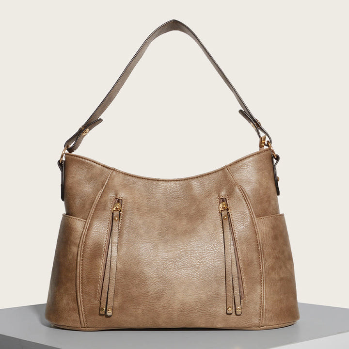 Elegante Umhängetasche für Damen mit Doppelreißverschluss und Quaste aus Leder
