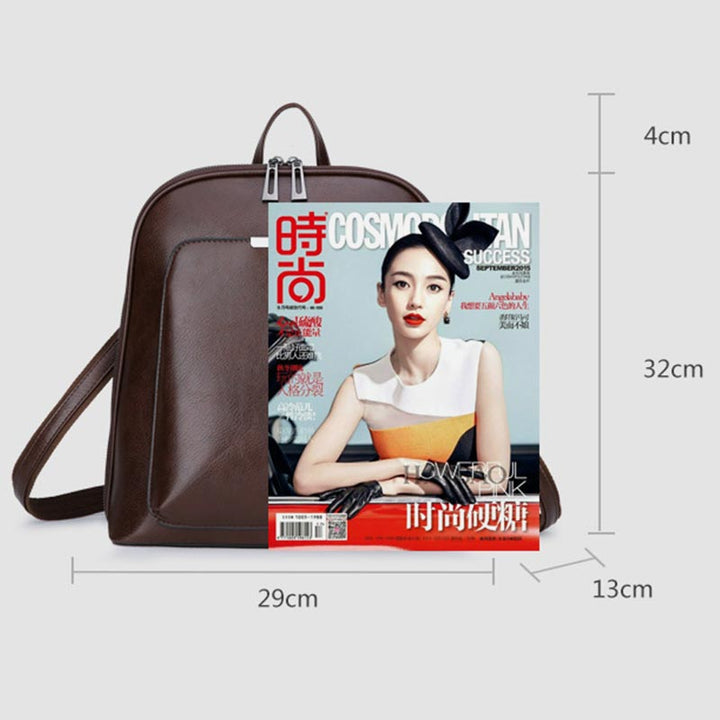 Retro PU Leder Daypack Frauen Casual Rucksack Geldbörse Reißverschluss Schultertasche