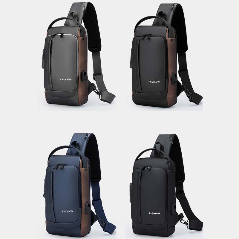 Schultertasche für Männer, stahlsichere, wasserdichte Umhängetasche mit Zahlenschloss