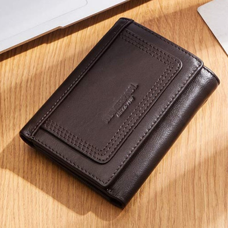 Dreifach faltbare, geräumige Lederbrieftasche mit RFID-Schutz und Diebstahlschutz
