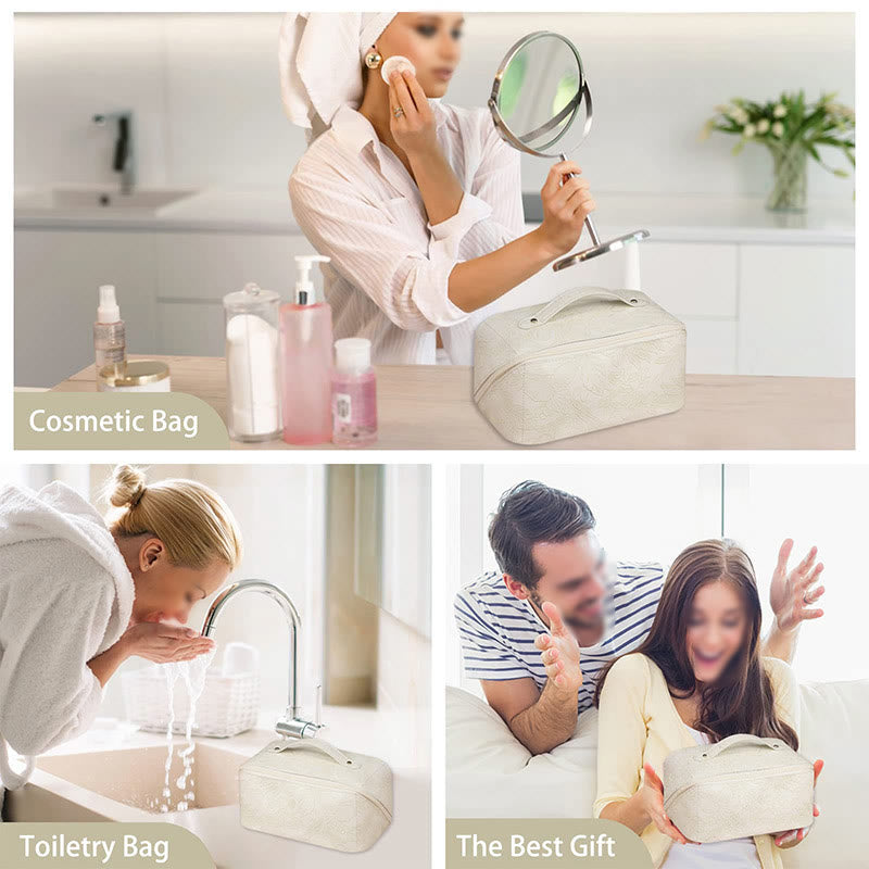 Kosmetiktasche für Damen, Reisetasche aus PU-Leder mit Vintage-Druck
