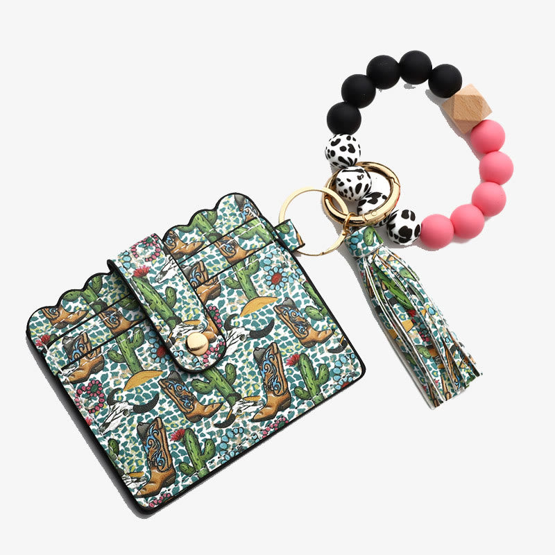 Western-Kartenhalter, Silikon-Perlenarmband, Quaste, Geldbörse für Damen