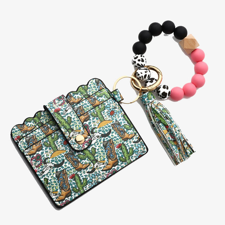 Western-Kartenhalter, Silikon-Perlenarmband, Quaste, Geldbörse für Damen
