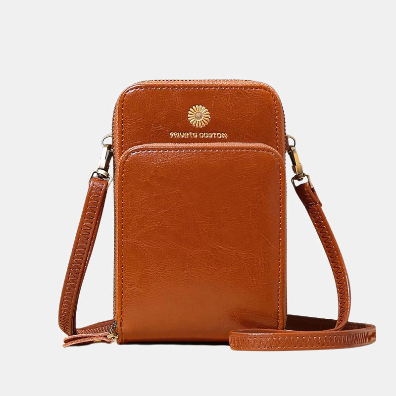 Sonnenblumen-Handytasche aus Leder, mehrere Fächer, Mini-Umhängetasche mit Kartenhalter, Münzgeldbörsen