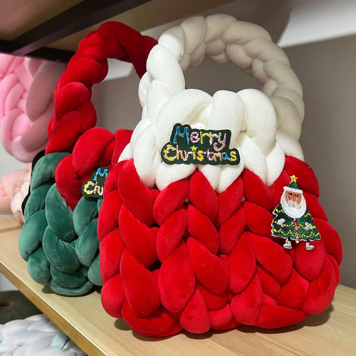 Weihnachtsfussel-Handtasche, süße Weihnachts-Schultertasche aus gedrehtem Korn