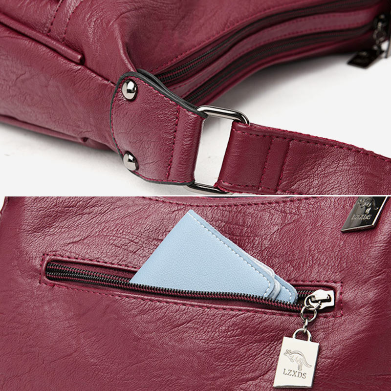 Umhängetasche mit zwei Fächern für Damen, weiches Leder, Damen-Umhängetasche