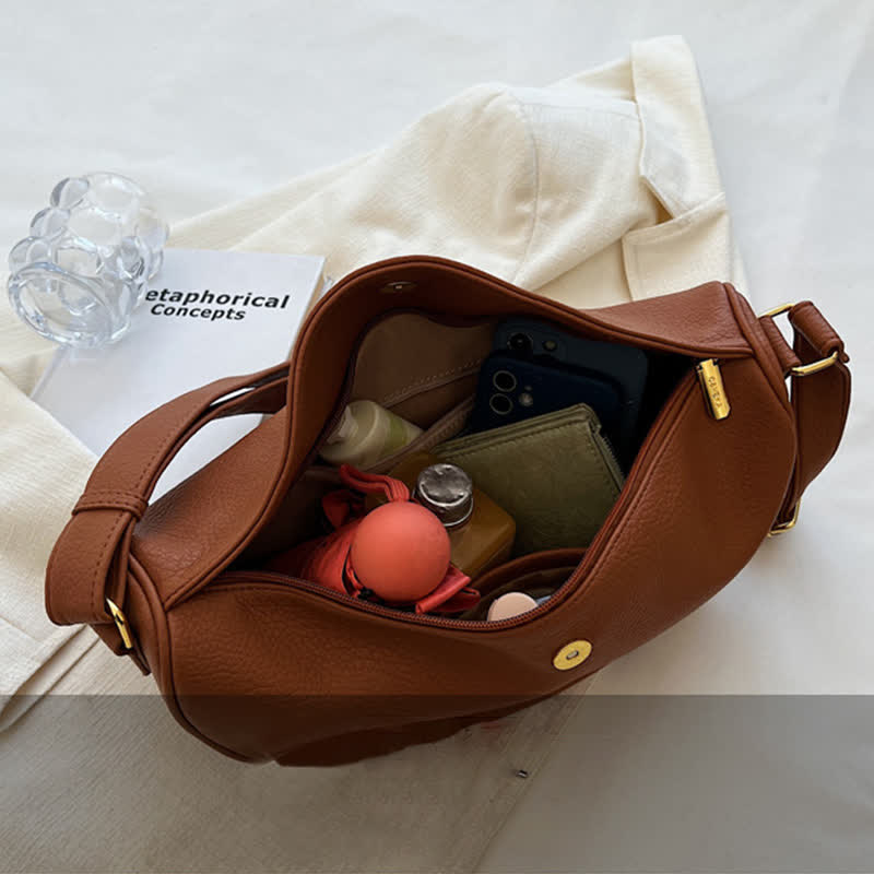 Umhängetasche für Damen, schlichte und lässige Hobo-Tasche aus PU-Leder