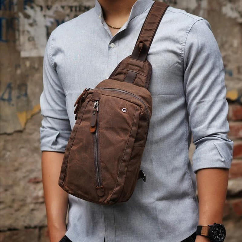Schultertasche aus Canvas, Brusttasche, Reise-/Wanderrucksack, Umhängetasche, Tagesrucksack