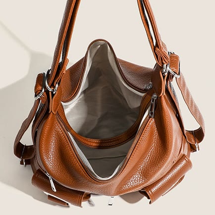 Umwandelbarer Rucksack aus weichem Leder mit zwei Fächern für Damen