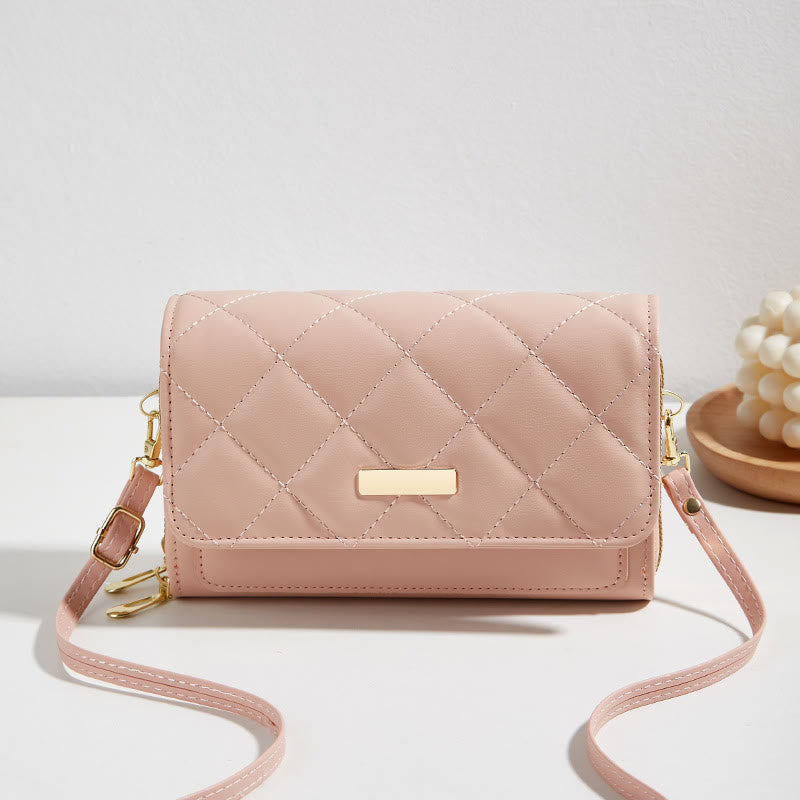 Handytasche mit doppeltem Reißverschluss, gesteppte Umhängetasche, Geldbörse, Clutch