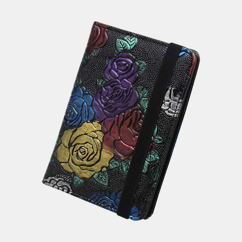 RFID-blockierender Reisepass-Impfkartenhalter, Retro-Geldbörse aus Leder mit Blumenmuster