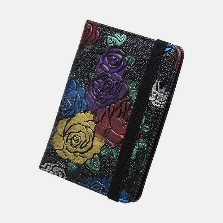 RFID-blockierender Reisepass-Impfkartenhalter, Retro-Geldbörse aus Leder mit Blumenmuster