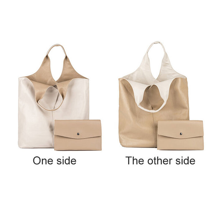 Leder Tote Schultertasche für Frauen Doppelseitige Hobo Geldbörse Bucket Handtasche