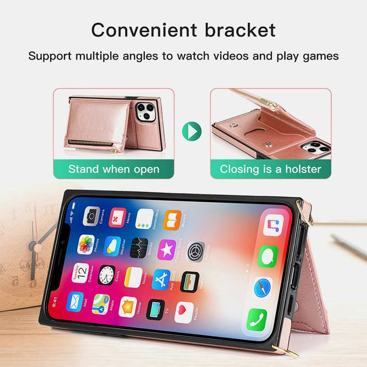 2-IN-1-Telefonhülle/Geldbörse für iPhone/Samsung mit Münzfach und Umhängegurt