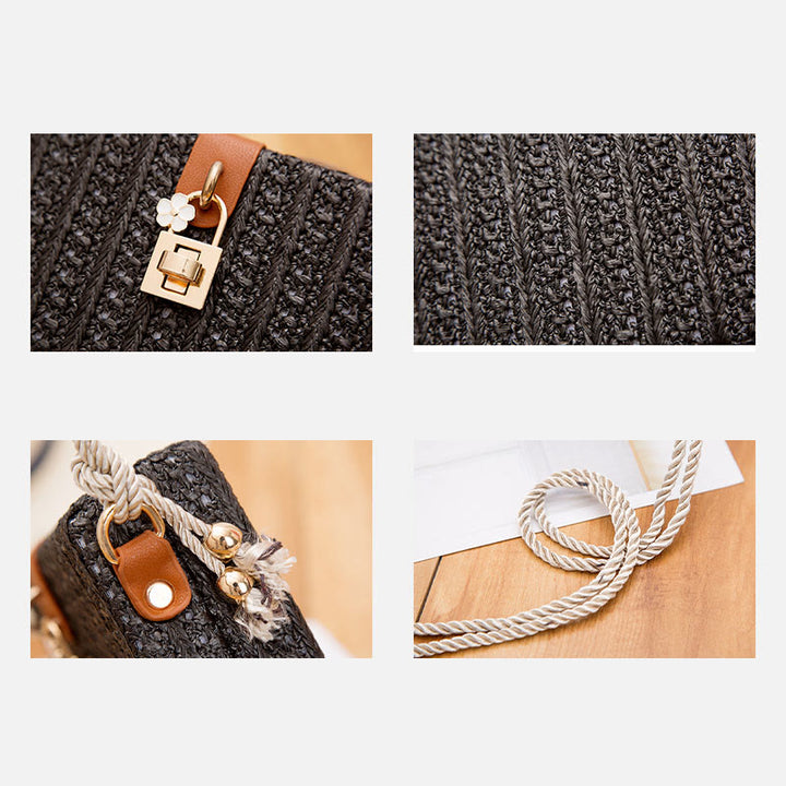 Strandtasche für Damen, lässige Reisetasche aus Stroh, leichte Umhängetasche