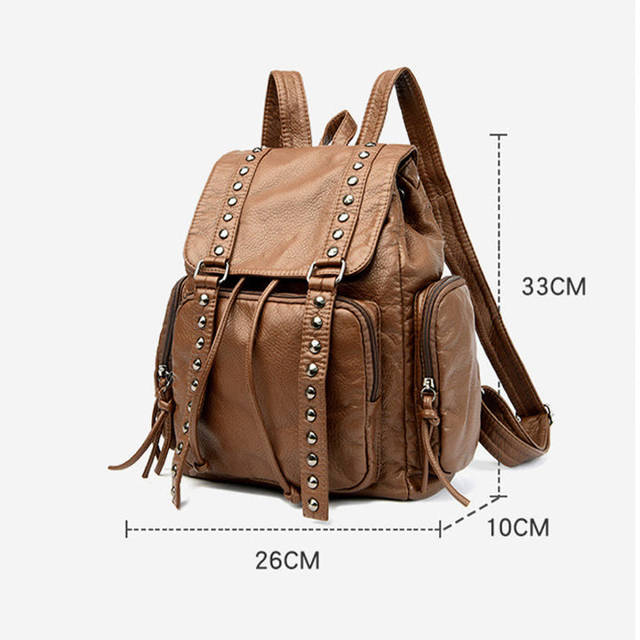 Nietenrucksack für Damen, Reiserucksack aus weichem, schlichtem Leder