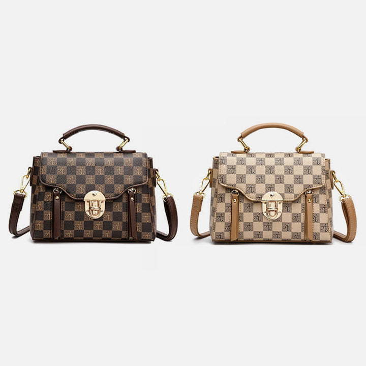 Klassische karierte Prägung Handtasche Damen Vegan Leder Retro Umhängetasche