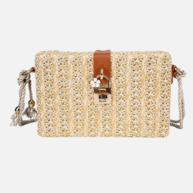 Strandtasche für Damen, lässige Reisetasche aus Stroh, leichte Umhängetasche