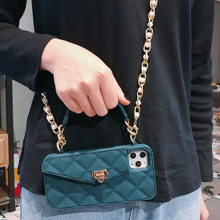 Handtaschenhülle mit Kartenhalter für iPhone, Silikon, stoßfeste Luxus-Telefontasche