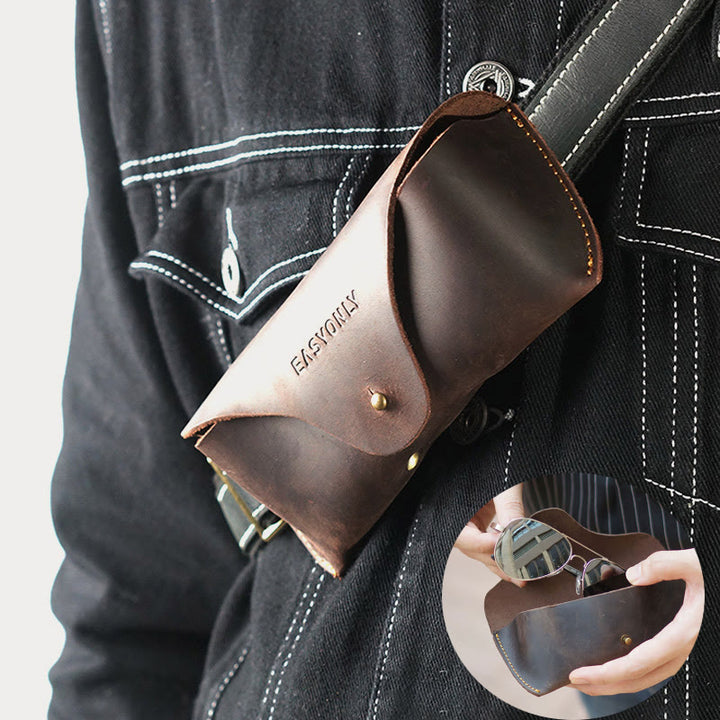 Aufbewahrungstasche für Retro-Brillen, tragbar, leicht, Gürteltasche aus Leder