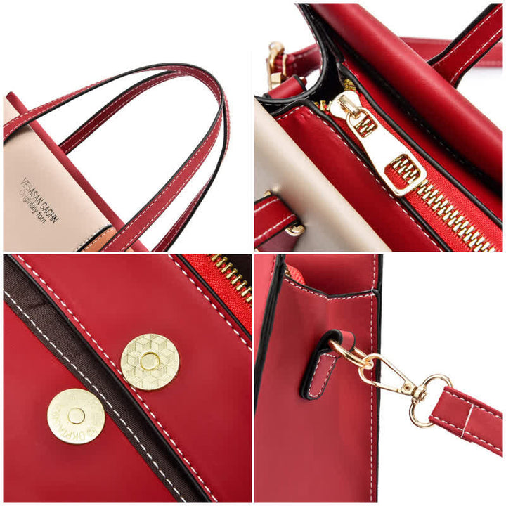Damen Handtasche aus Leder mit Henkel, modisch, mit Farbblock-Muster, Umhängetasche