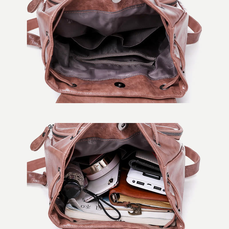 Rucksack für Damen, großes Fassungsvermögen, wasserdicht, Tagesrucksack aus PU-Leder