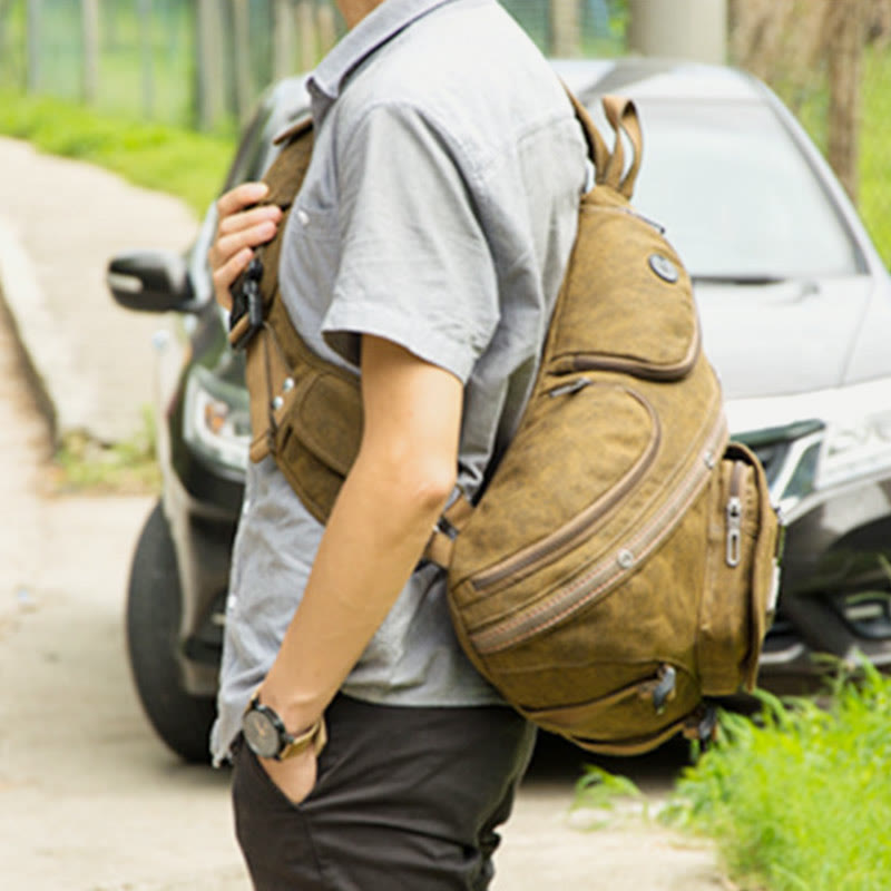 Schultertasche für Herren, multifunktionale Brusttasche aus Canvas für Freizeit und Outdoor