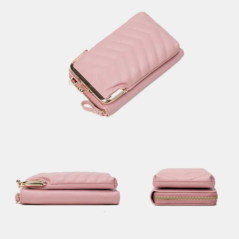 Kleine Crossbody-Handy-Geldbörse für Damen aus gestepptem Leder