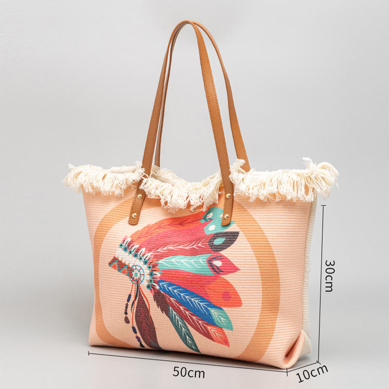 Tote für Damen im Bohemian-Stil mit Quaste, große Umhängetasche
