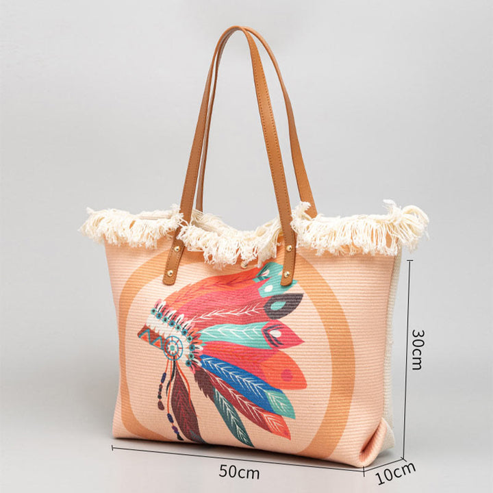 Tote für Damen im Bohemian-Stil mit Quaste, große Umhängetasche