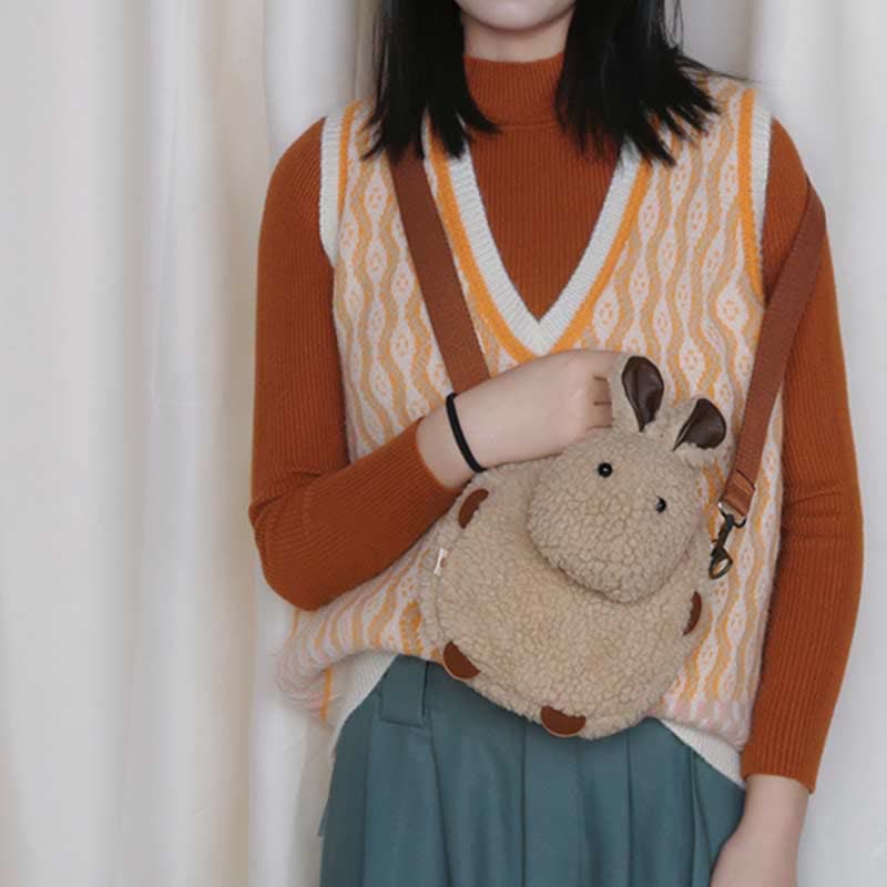 Süße Umhängetasche mit Plüschhase, flauschige Kaninchen-Schultertasche, Handtaschen