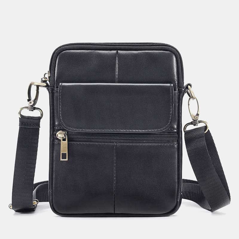 Kleine Messenger-Umhängetasche aus echtem Leder für Herren mit mehreren Taschen