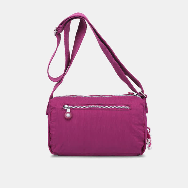 Umhängetasche für Damen, leichte Schultertasche aus Nylon mit Dreifach-Reißverschluss