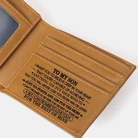 Gravierte Herren-Geldbörse, dreifach faltbar, Leder, Kartenhalter, Geschenke für Sohn und Enkel