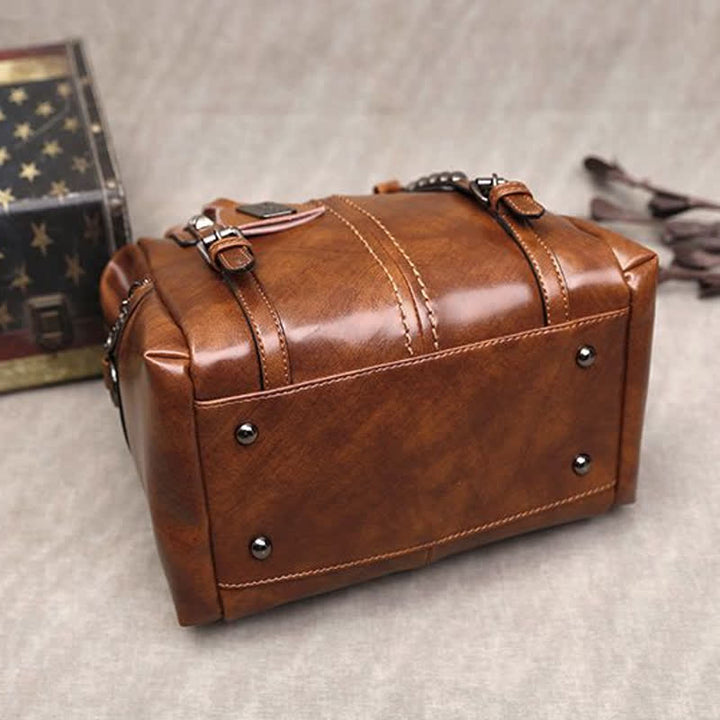 Retro Öl Wachs Leder Nieten Handtasche Tote Satchel Umhängetasche