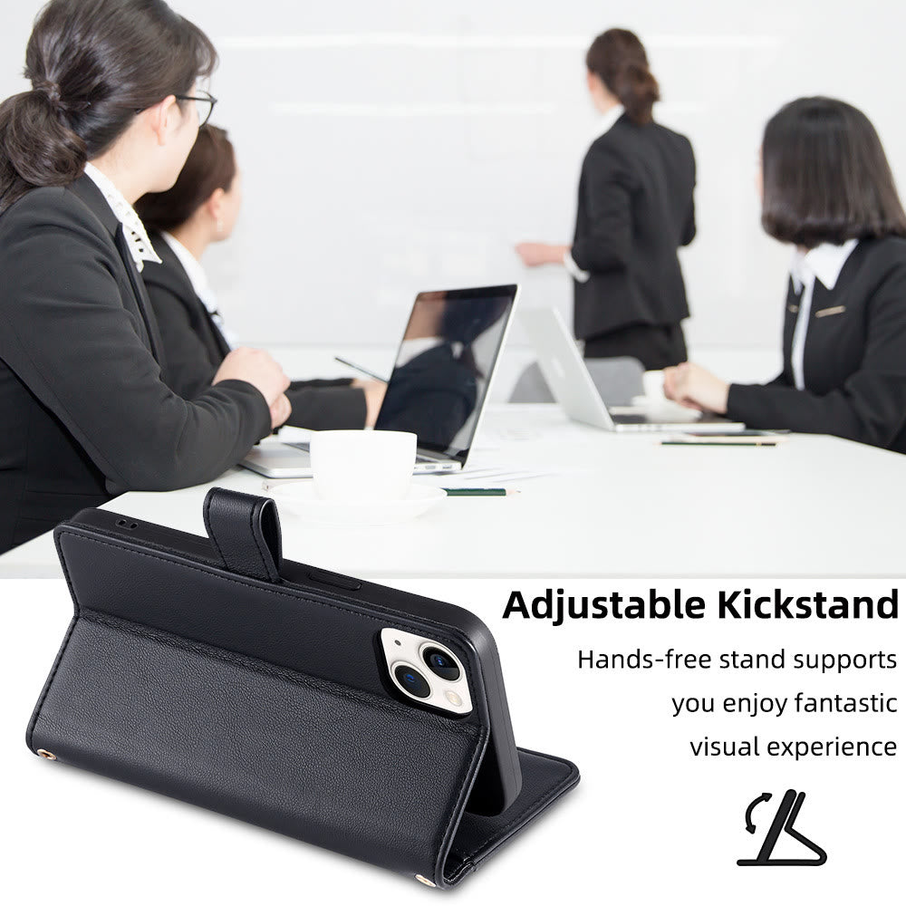 Kunstleder Wallet Case Handyhülle für iPhone mit Schultergurt