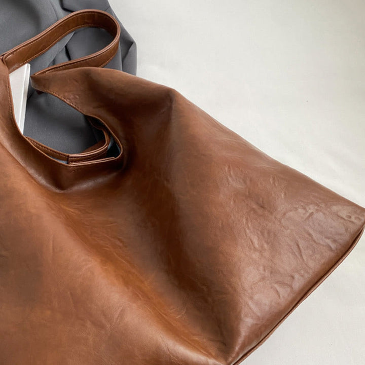 Große Tragetasche für Damen, minimalistisch, aus massivem Leder, Schultertasche für Pendler