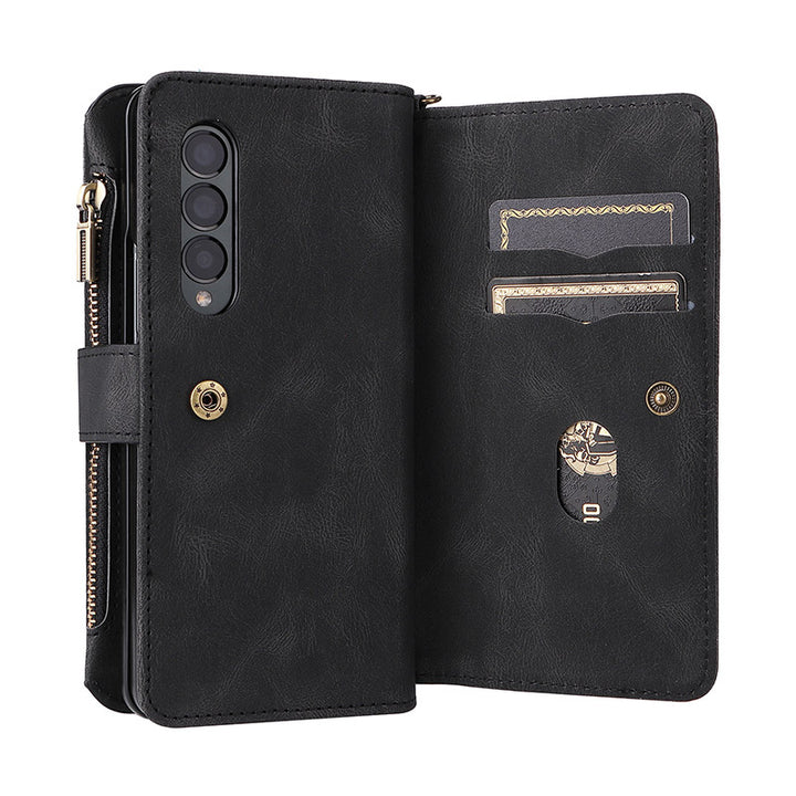 2-in-1-Geldbörsenhülle Handyhülle für Samsung Z Fold 3 4 Armband Reißverschluss Kartenhalter