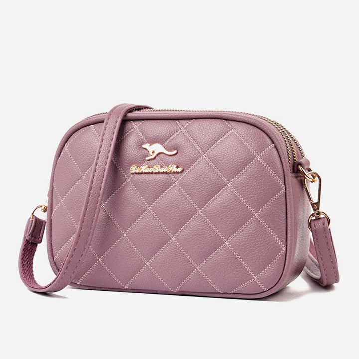Umhängetasche mit 3 Reißverschlüssen für Damen, gestepptes Kunstleder, kleine Schultertasche