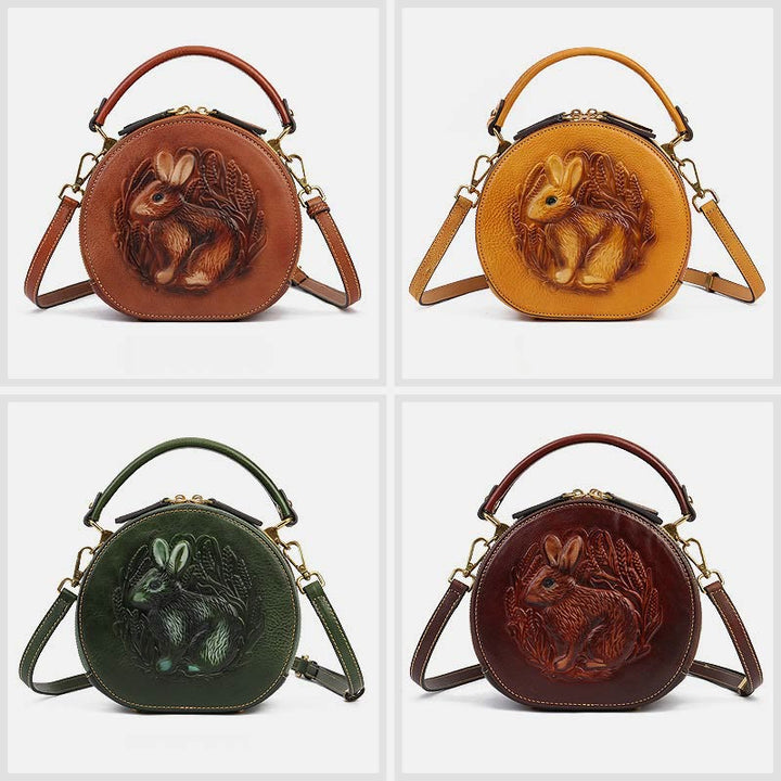 Retro Hase Prägung Handtasche Folk Custom Crossbody Leder Geldbörse