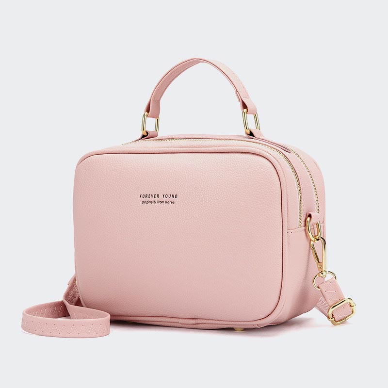 Tasche mit Henkel oben für Damen, einfache Umhängetasche aus einfarbigem PU-Leder