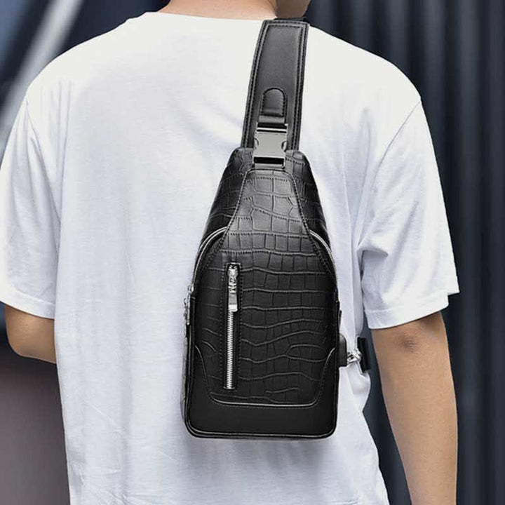 Sling-Rucksack aus Krokodil-Maserungsleder für Herren, Schultertasche, Reise-Tagesrucksack